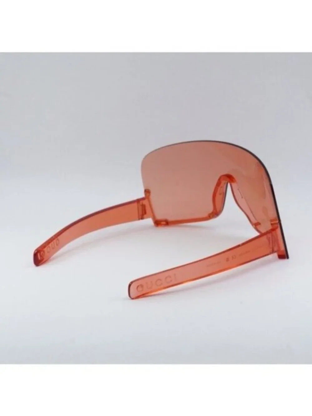 Gucci GG1631S 001 Sunglasses Transparent Red Shield Frame, Light Red Lenses